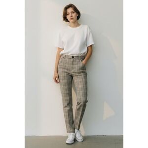 Counterparts Plaid Straight Leg Dress Pants Women Size 8 Tan Brown Career Casual